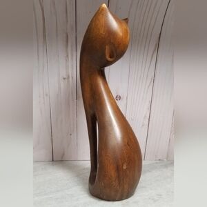 VINTAGE MCM Wooden Cat Sculpture